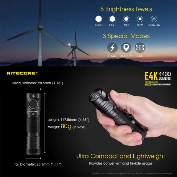 Nitecore E4k 4400 Lumen EDC Flashlight Online now